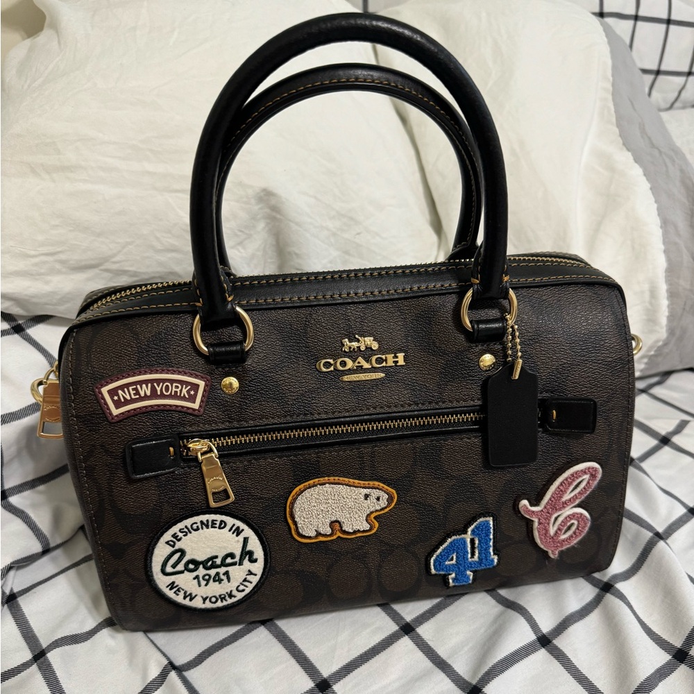 Rowan Satchel Bag In Signature Canvas With Ski Patches NEW